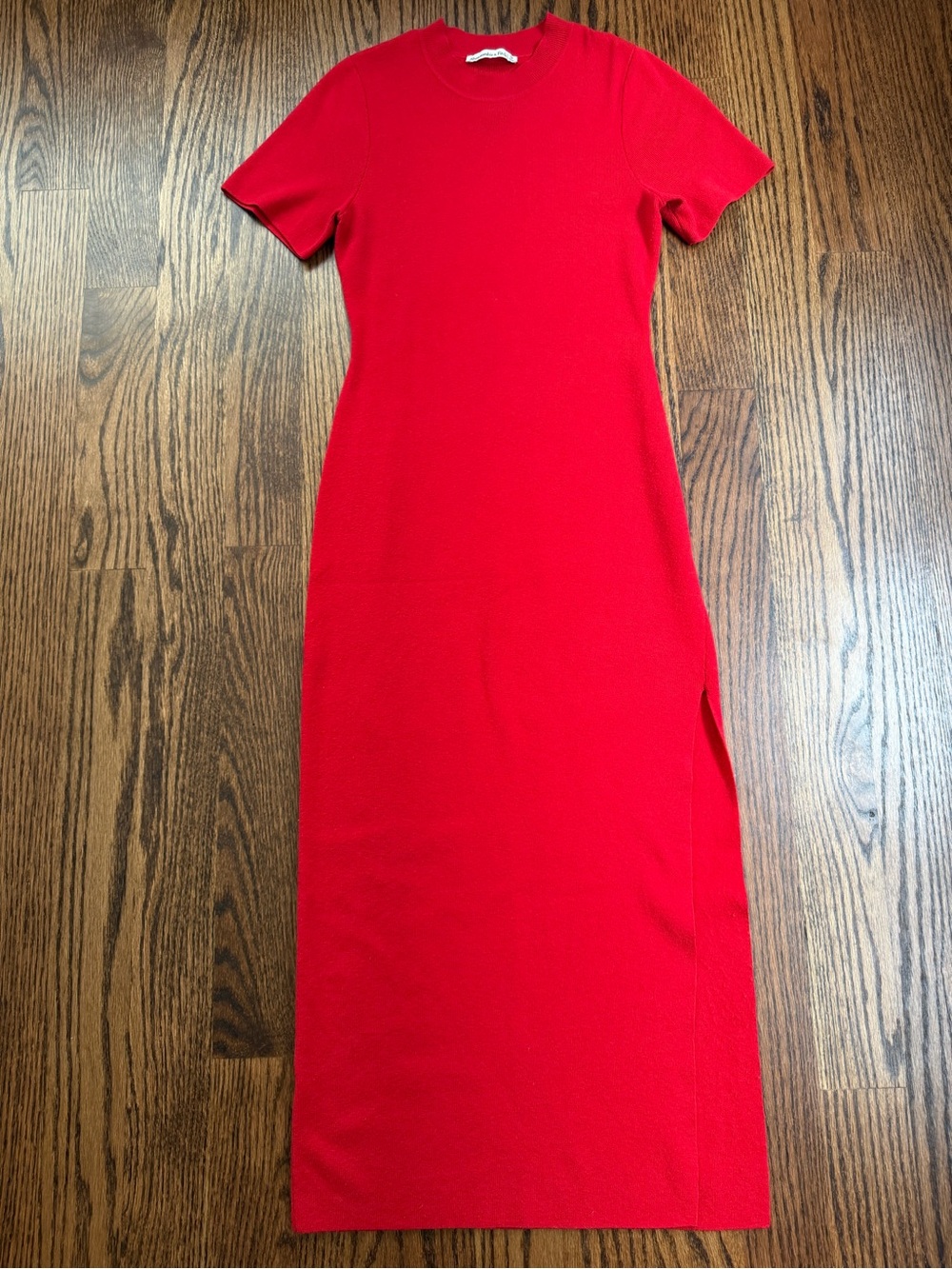 Abercrombie & Fitch Red Short-Sleeve Maxi Dress with Side Slit